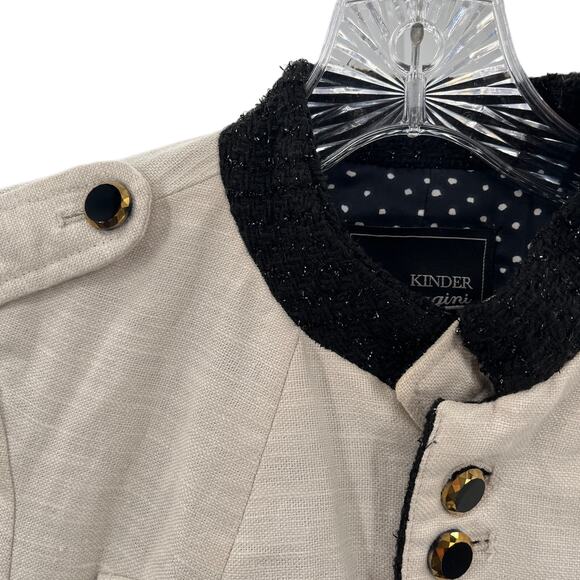 Kinder Aggugini for Macy's Cream Linen Military Black Trim Ribbon Cuff Blazer XS - Picture 6 of 12